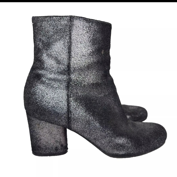 MAISON MARTIN MARGIELA Dark SILVER GLITTER ANKLE ZIP UP BOOT HEELS 38.5 US8.5 - Picture 2 of 16